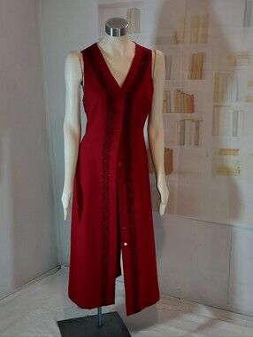 Vintage Talbots Red Sleeveless V-Neck Midi Dress